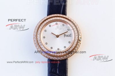 OB Factory Replica Piaget Ladies Watches With Rose Gold Diamond Bezel Silver Diamond Dial